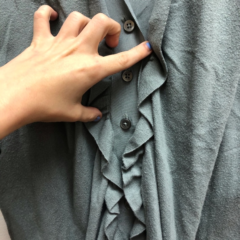 LOFT Green Ruffled Button-Front Cardigan - Picture 8 of 9